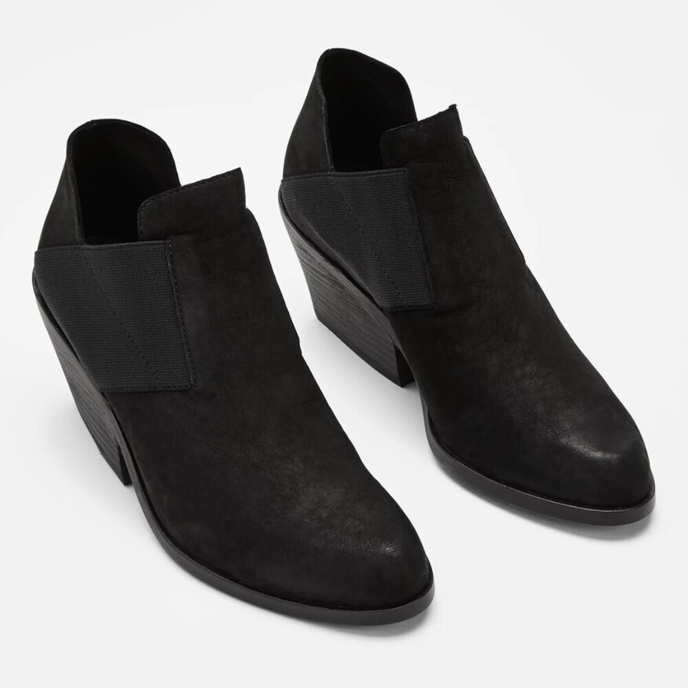 EILEEN FISHER Even Tumbled Nubuck Bootie Black Leather sz 9.5 Lagenlook Minimal